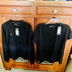 Under Armour Set Full Zip Jacket and Top NWT Black on Black Size Large